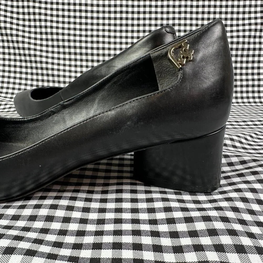 Tory Burch Elizabeth Round Toe Pump Black Minimalist Logo Women's Size 8